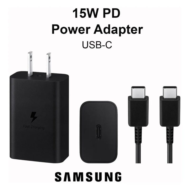 Cargador Samsung 15W USB-C con Cable Tipo C – Adaptador de Carga Rápida Compatible Galaxy Negro
