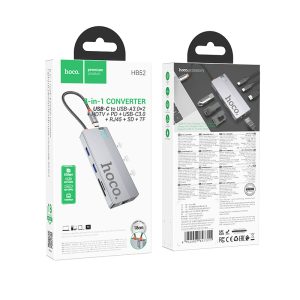 Hub USB-C HB52 HOCO Wow 8-en-1 – Adaptador Multipuerto con HDMI, RJ45, SD/TF, PD, USB-C 3.0