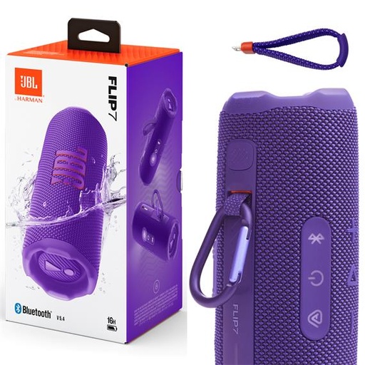 Bocina Bluetooth Portátil JBL Flip 7 Original - Purple (Morado) | Sonido JBL Pro con AI Sound Boost, IP68 Impermeable/Antigolpes, hasta 16h, Auracast, USB‑C