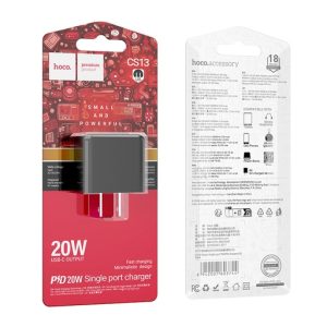 ADAPTADOR / CUBO DE CARGA 20W HOCO CS13 (NEGRO) - Colores: NEGRO