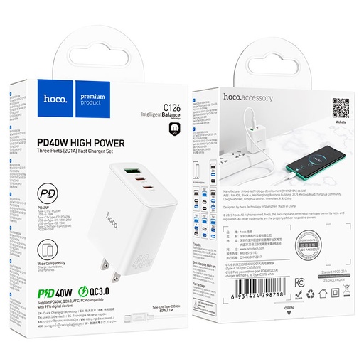 HOCO C126 40W 2 TIPO C 1 USB (copia)