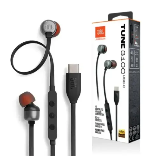 Audífonos JBL Tune 310C USB-C Negros con Cable Tipo C – Sonido Pure Bass y Micrófono