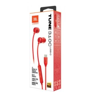 Audífonos JBL Tune 310C USB-C Rojo con Cable Tipo C – Sonido Pure Bass y Micrófono