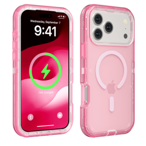 Cover iPhone Defender 360 MagSafe Antigolpes – Case Transparente Protección Total (15, ROSADO) - NEGRO: 15,