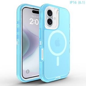 Cover iPhone Defender 360 MagSafe Antigolpes – Case Transparente Protección Total (17, CELESTE) - NEGRO: 17,