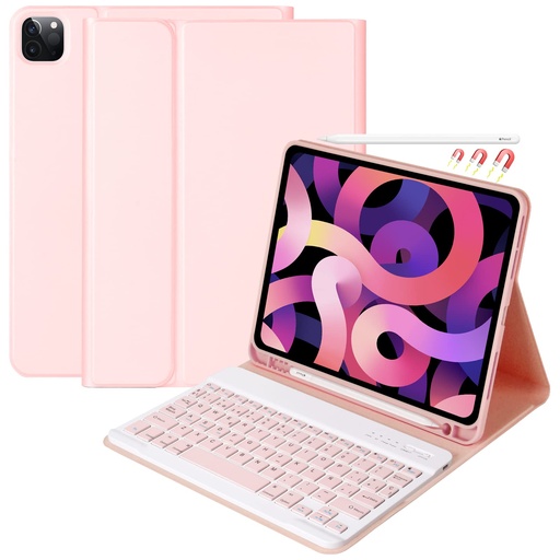 Funda con Teclado Bluetooth para iPad Air 11" M3 (2024) - Smart Keyboard Case (ROSADO) - Colores: ROSADO