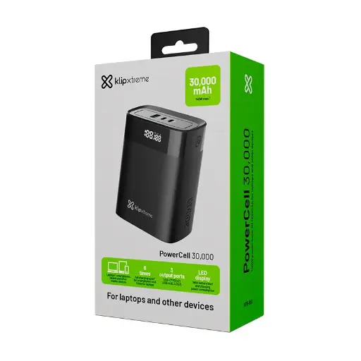 Klip Xtreme - Power bank - 24 pin USB-C - 2 x 4 pin USB Type A / 3 x 24 pin USB-C - Lithium polymer - Para Universal - 140W 30.000mAh