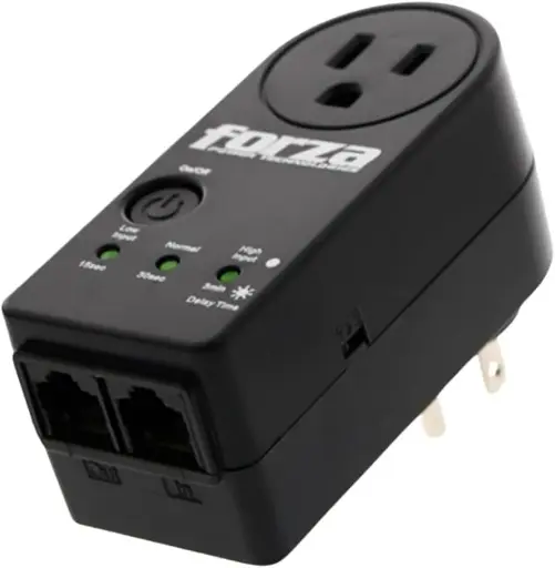 Forza Surge Zion 2K10 - Supresor de sobrevoltaje - 110V US - 1 RJ45 - 1 Salida - Rango de Voltaje 90-140 VAC - Proteccion de Picos IMAX 18000A - Color Negro