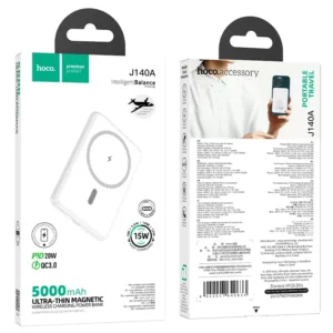 Batería Portátil MagSafe Hoco J140A 5000mAh Inalámbrica - Power Bank Magnético para iPhone, Carga Rápida Wireless (Blanco) PD20W
