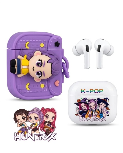 Audífonos Inalámbricos Bluetooth AH-A34 K-Pop Morado con Estuche Protector y Funda Decorativa