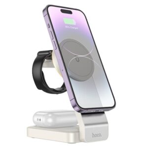 Cargador Inalámbrico Magnético CQ3 HOCO 3 en 1 Plegable - Base de Carga Rápida Wireless Blanco