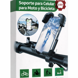 Holder Soporte para moto, bicicleta, scooter, en volante timon, 4 esquinas resistente, full ajustable, con seguro anticaida