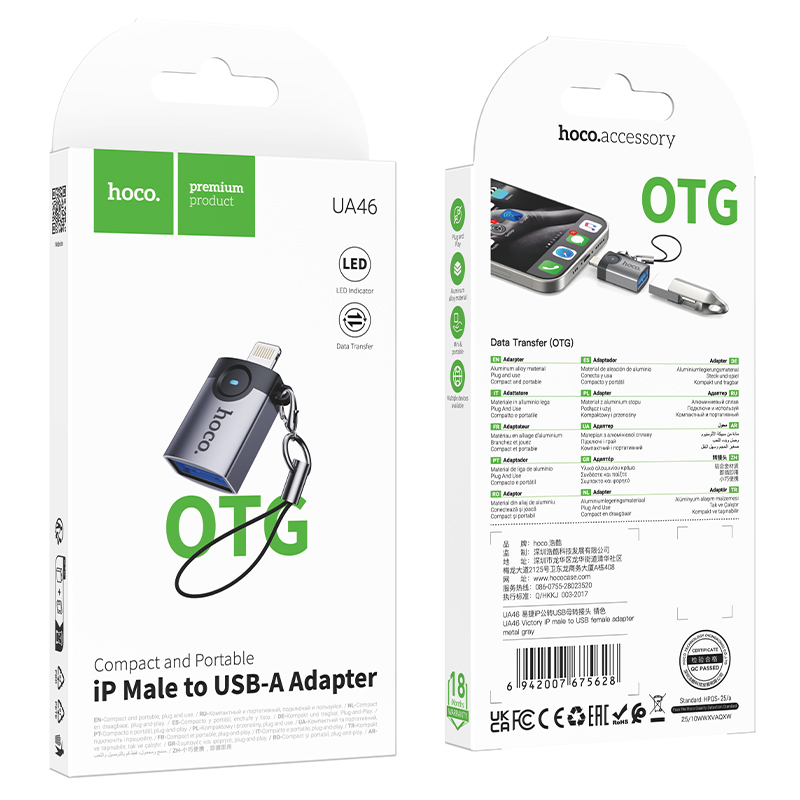 [UA46-hoco-otg] Adaptador Hoco UA46 Victory Lightning Macho a USB Hembra
