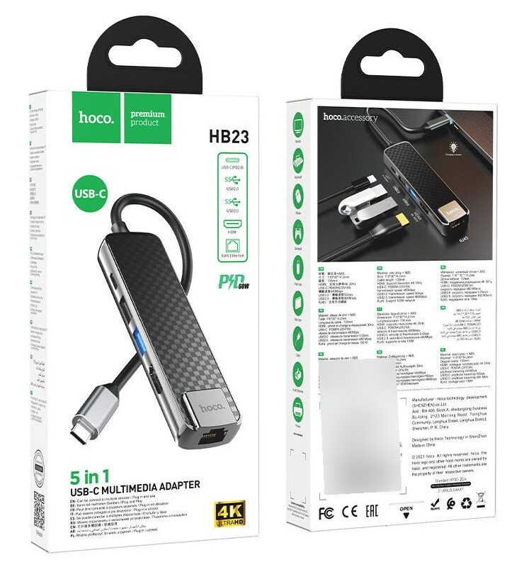 [hocohb23] HOCO HB23 adaptador tipo C hdmi ethernet