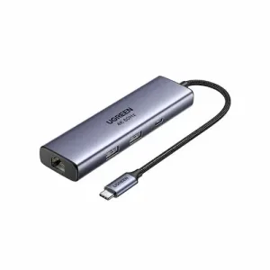 HUB UGREEN- Adaptador USB C 6 in 1, DisplayPort 4k 60HZ- 2 USB A- 1 USB C Data- 1RJ45- 1 USB C PD 100w
