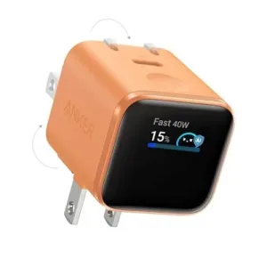 Cargador Rápido Anker Nano 45W con Pantalla Digital y Enchufe Plegable 180°, Nano Orange
