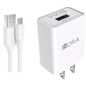 Combo Cargador 1Hora USB a Micro USB 2.4A 12W Blanco