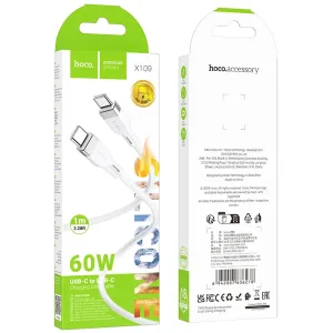 Cable USB-C a USB-C Hoco X109 Energy 60W 1M de Silicona - Carga Rápida y Transferencia de Datos Blanco