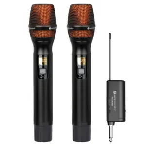 Micrófono Inalámbrico Doble Bakzer BK-M12 UHF con Receptor Jack 6.35mm