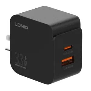 Cargador de Pared LDNIO Q2 33W Carga Rápida Dual (USB-C + USB-A) Incluye Cable Type-C a Lightning