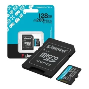 Tarjeta de Memoria MicroSDXC Kingston Canvas Go! Plus 128GB Class 10 UHS-I U3 V30 A2 200MB/s con Adaptador SD