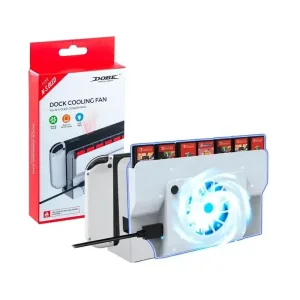 Ventilador de Enfriamiento Dock Cooling Fan Dobe para Base Nintendo Switch OLED con Luz LED y 14 Ranuras de Juegos